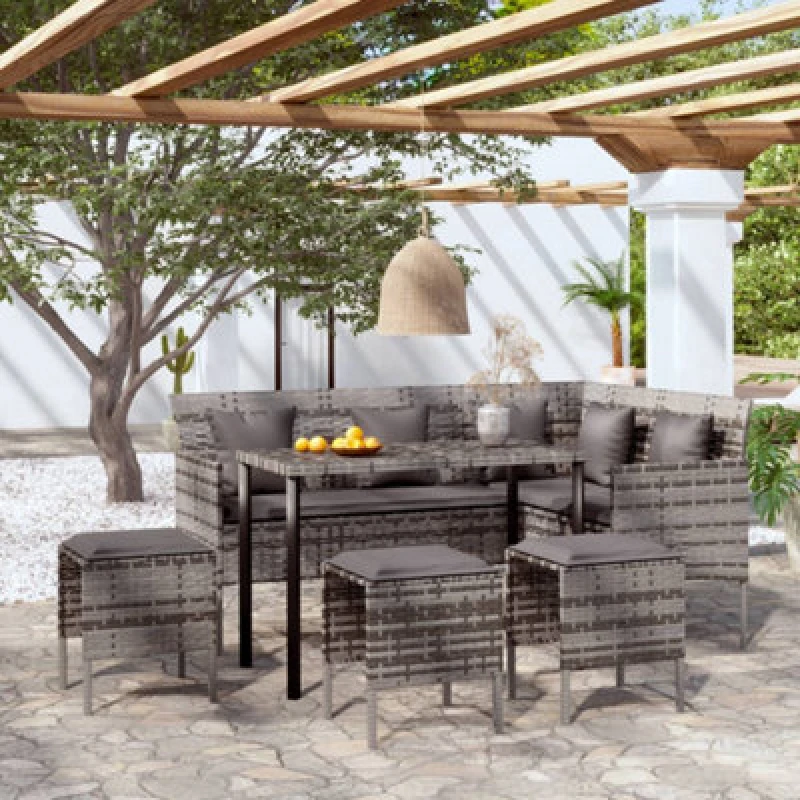 Image of VIDAXL 5 Piece L-shaped Couch Sofa Set with Cushions Poly Rattan Grey Vidaxl 8720286816509