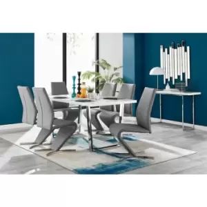 Image of Kylo White High Gloss Dining Table & 6 Grey Willow Chairs - Elephant Grey