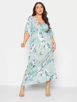 Image of Yours Floral Shirred Waist Maxi Dress, Green, Size 16, Women