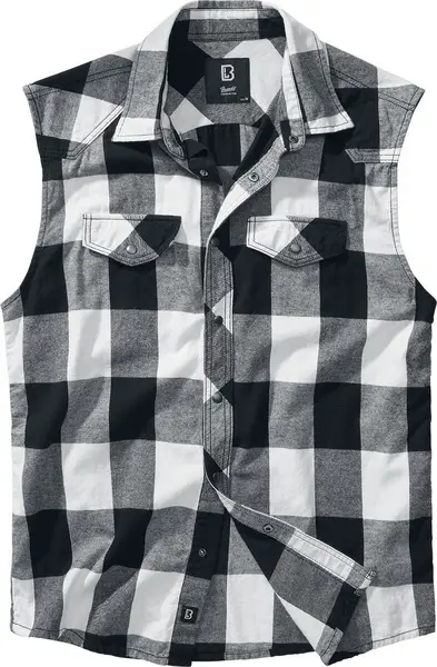 Image of Brandit Sleeveless Checked Shirt Short-sleeved Shirt Black white 5XL Men