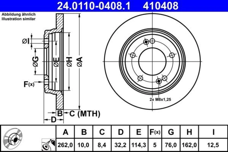 Image of Brake disc ATE 24.0110-0408.1