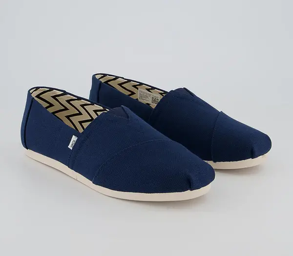 Image of TOMS Mens Classic Alpargata Slip Ons Navy Recycled Cotton Canvas In Blue, 11