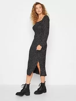 image of Long Tall Sally Split Front Polka Dot Print Dress, Black, Size 14, Women