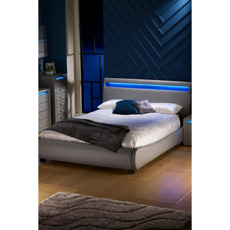 Image of Homelife Atlanta Faux Leather Bed with LED Headboard - Grey Grey Double