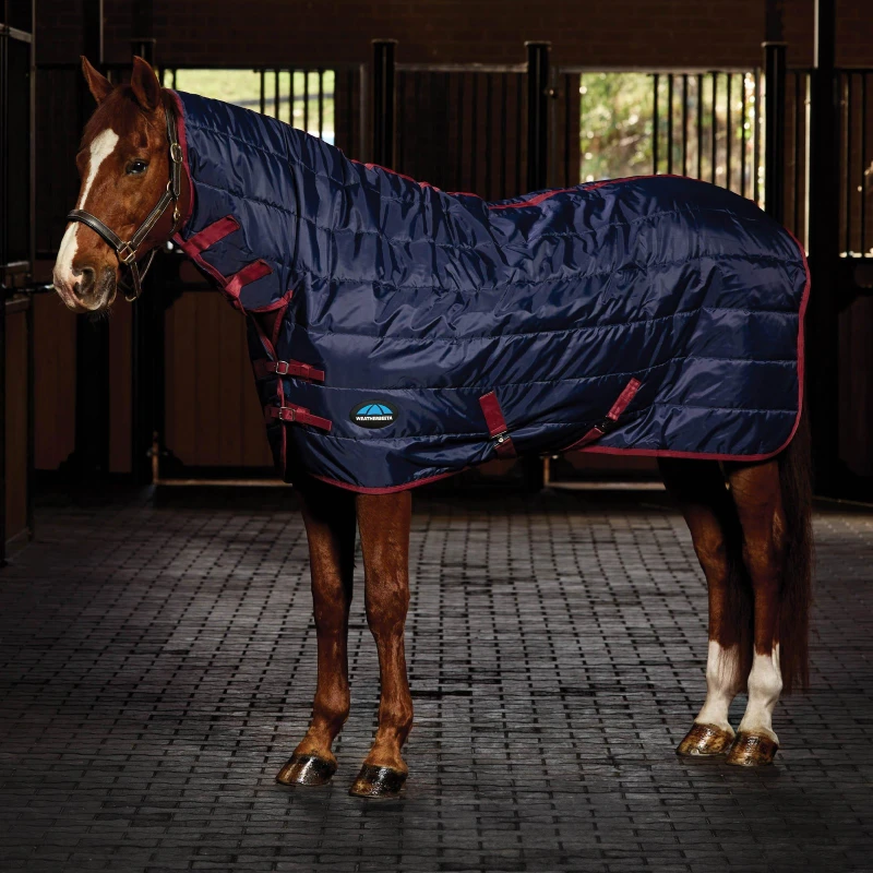 Image of Weatherbeeta Comfitect 210d Channel Quilt Combo Stablwe Rug Navy/Burgundy unisex 5ft 9in