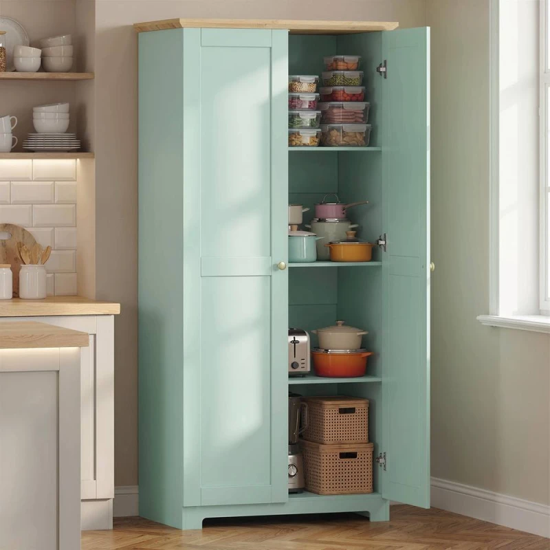 Image of HOMCOM 172cm Wooden Storage Cabinet Cupboard With 4 Shelves in Light Green Light Green Unisex