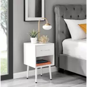 Image of Furniture Box Taylor Small 1 Drawer White Bedside Table With Silver Handles