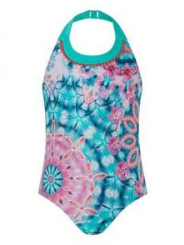 Monsoon Girls S.E.W Kit Tie Dye Swimsuit - Navy, Size Age: 7-8 Years, Women