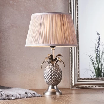 image of Freya Table Lamp Pewter Plate & Dusky Pink Silk 1 Light IP20 - E27