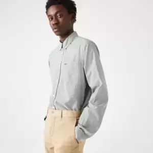 Image of Lacoste Mens Regular Fit Cotton Poplin Shirt Size 15 White / Green