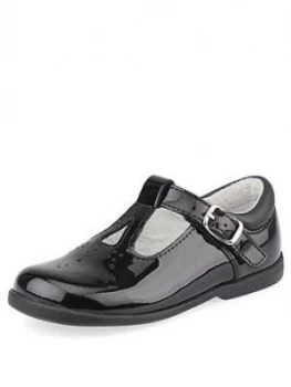 Image of Start-rite Girls Swirl T-Bar School Shoes - Black Patent, Size 9.5 Younger