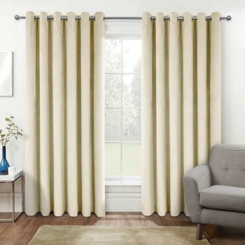 Image of Homescapes Thermal 100% Blackout Cream Velvet Curtains, 117 X 183cm (46" X 72")