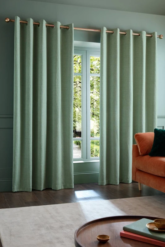 Image of Catherine Lansfield 'Crinkle Chenille' Lined Eyelet Curtains in Green Size: 229cm width x 229cm drop Green Unisex 229cm width x 229cm drop
