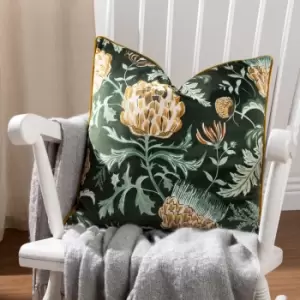 Image of Chatsworth Artichoke Velvet Piped Cushion Bottle, Bottle / 50 x 50cm / Polyester Filled