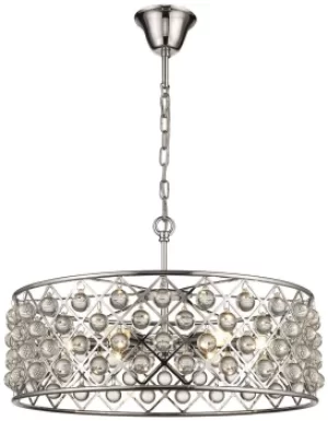 image of Spring 6 Light Large Ceiling Pendant Chrome, Clear with Crystals, E14