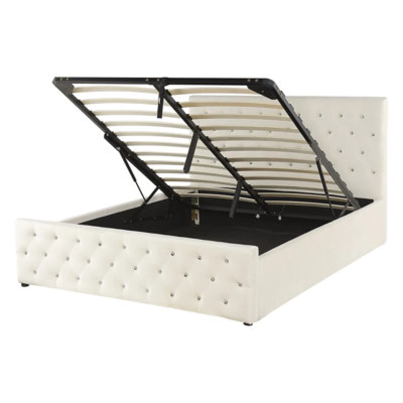 Image of Beliani Ottoman Bed Velvet Amiens 140 X 200 Cm (Eu Double) Light Beige