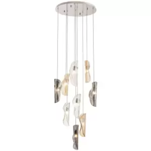 image of Luminosa Marilla Ceiling Pendant 3m, 9 Light G9, Polished Chrome, Clear & Amber & Smoked Glass