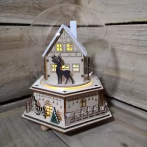 Image of Christmas Battery Operated Musical Glass Dome with Revolving Wooden House Scene - Snowtime