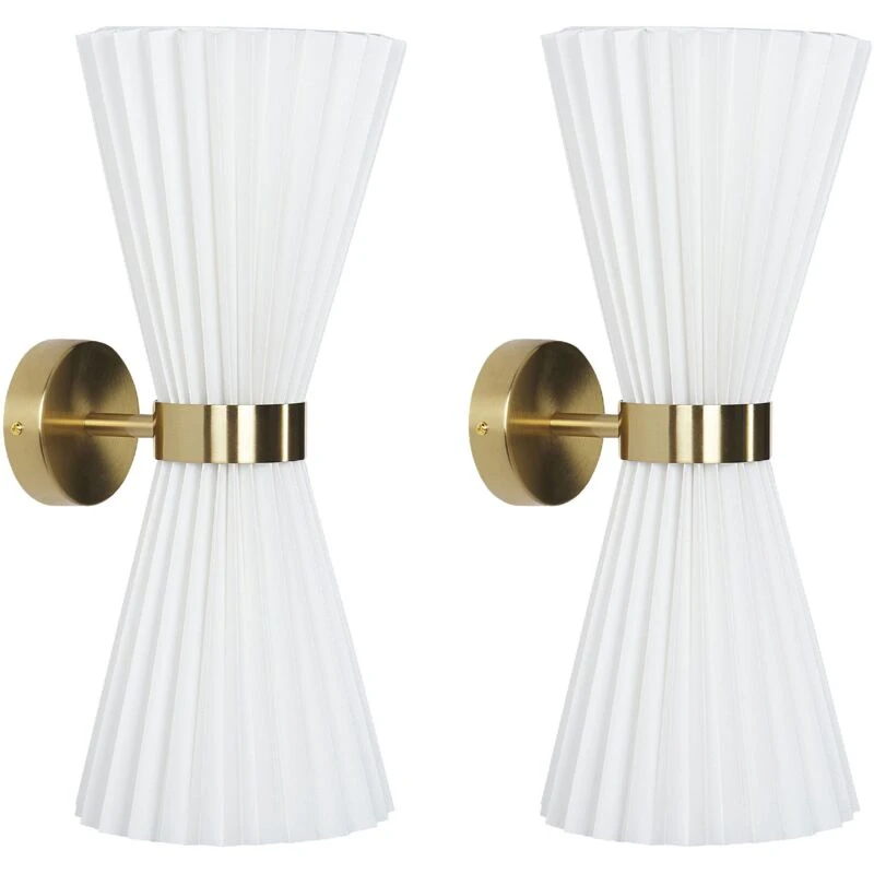 Image of Beliani Set Of 2 Wall Lamps Telang Cotton White