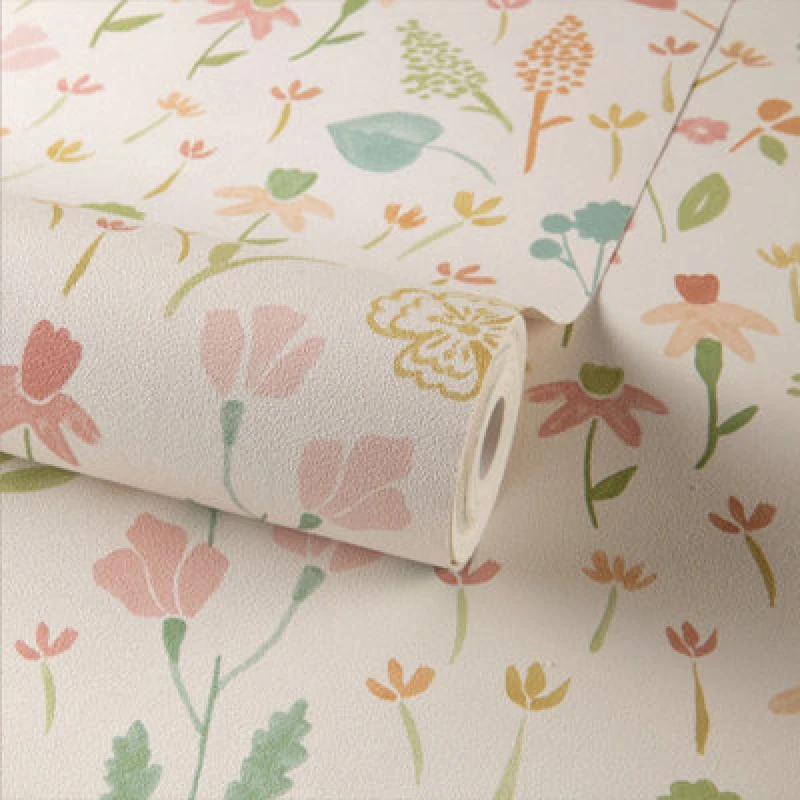 Image of Grandeco Naive Ditsy Garden Flowers Textured Wallpaper Pink unisex