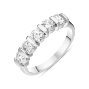 image of Platinum Diamond Five Stone Bar Set Half Eternity Ring