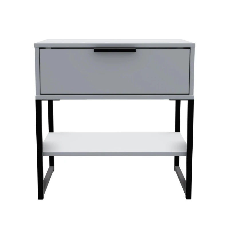 Image of Madrid 1 Drawer Lamp Table In Dusk Grey (Ready Assembled)