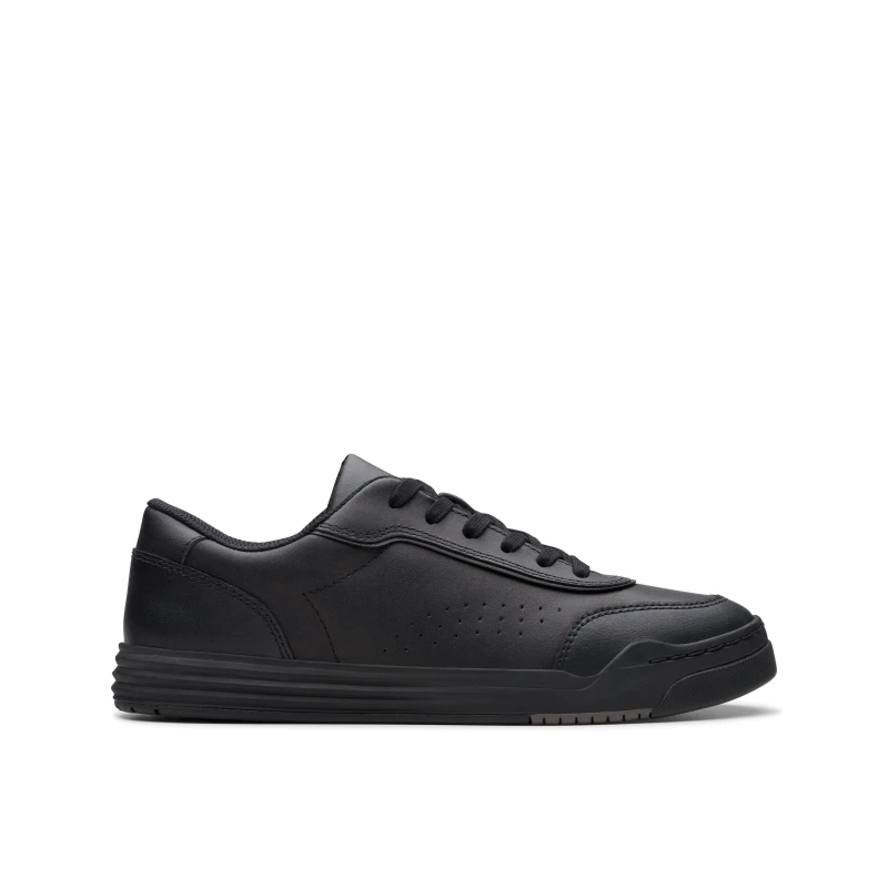 Image of Clarks Urban Solo Older Black Leather Trainers, Lace Up, School Shoes Size: 1.5-Standard Fit Black Unisex 1.5-Standard Fit