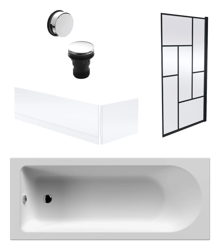 Image of Balterley Round Bath, Abstract Black Screen, Panels, Chrome Waste -1700x700mm Silver
