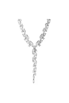 image of Rhodium And Cubic Zirconia Mixed Stone Bridal Necklace