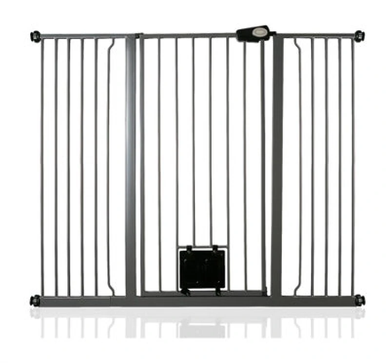 Image of Bettacare Pet Gate With Lockable Cat Flap, 133.2Cm - 140.8Cm, Slate Grey, 104Cm In Height
