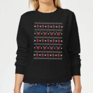 image of Marvel Deadpool Faces Womens Christmas Sweatshirt - Black