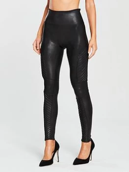 Image of Spanx Firm Control Faux Leather Moto Leggings - Black Size XS Women