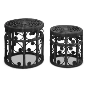 Image of Interiors By Ph Set Of Two Black Rattan Stools