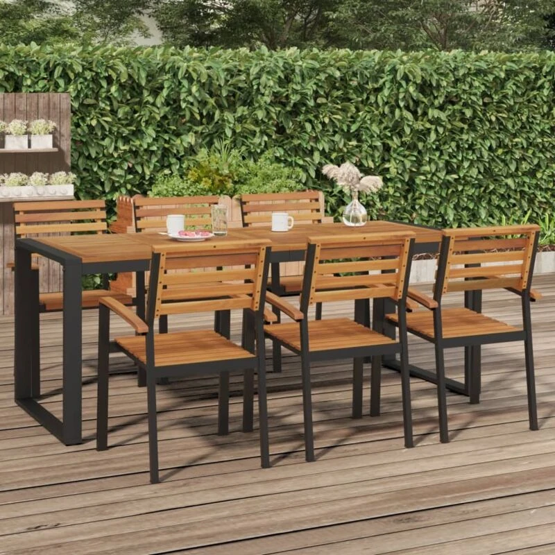 Image of JINLEFU Jinlefu - Garden Table with U-shaped Legs 200x90x75cm Solid Wood Acacia vidaXL JRVDZX-319518_DE