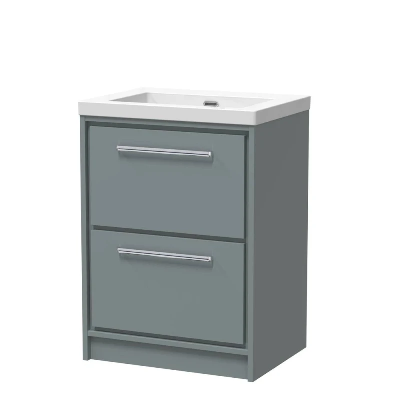 Image of Balterley Modern Bathroom 2 Soft-Close Drawer Floor Fireclay Basin, Grey, 600mm in Grey Grey Unisex