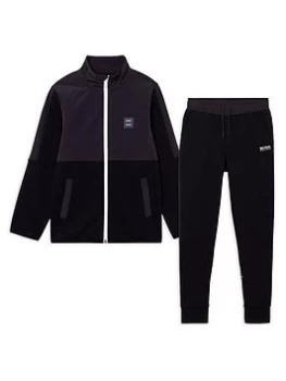 Image of BOSS Boys Logo Track Suit - Black, Size Age: 10 Years