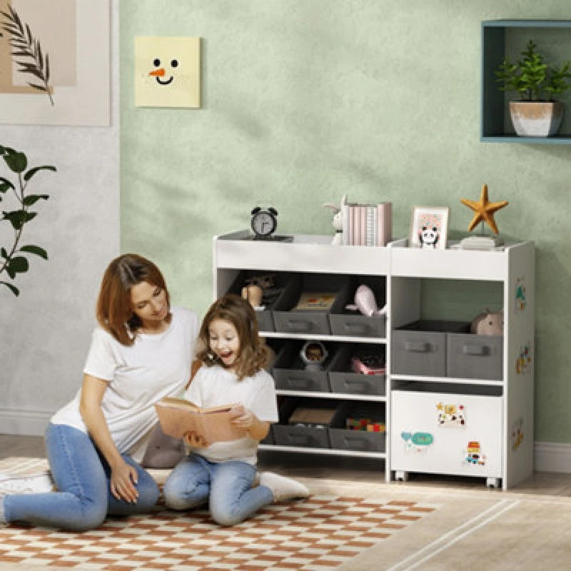 Image of AIYAPLAY Kids Toy Storage Unit with 11 Fabric Bins - 3 Stickers - White TJ Hughes 5063603357303