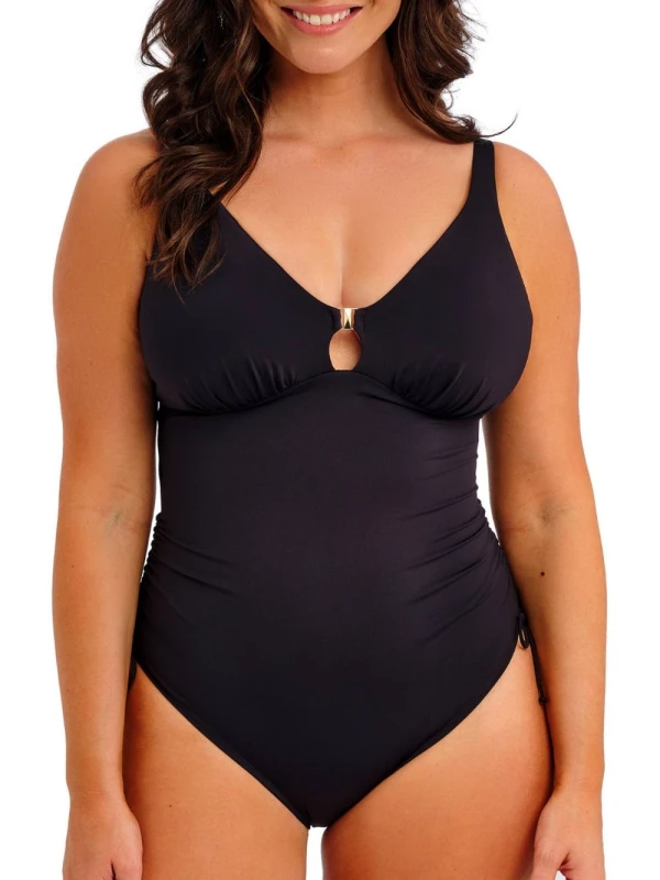 Image of Fantasie Womens Merissa Non-Wired Plunge Swimsuit in Black Size: 8 Black Female 8