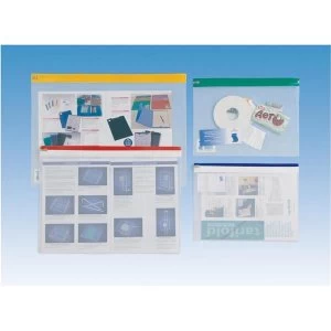 image of INDX Heavy-duty PVC Zip Pouch A4 Clear with Coloured Seal Assorted Pack of 10