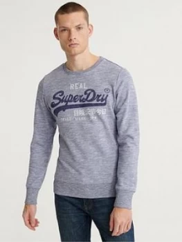 Image of Superdry Vintage Label Premium Goods Crew Sweatshirt - Blue Size M Men