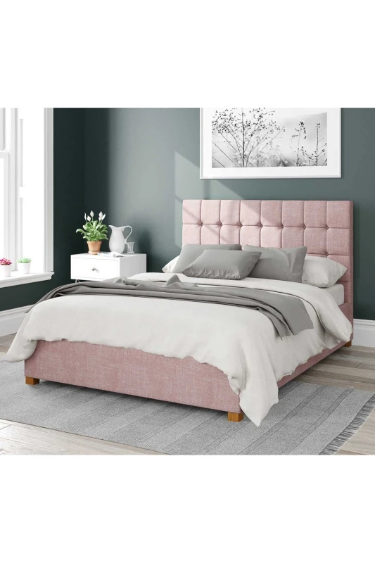 Image of Aspire Aspire Sinatra Upholstered Ottoman Storage Bed, Pure Pastel Cotton Fabric in Rose Size: Small Double Rose Small Double Unisex 5057632165701