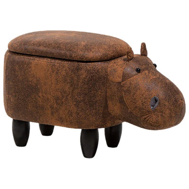 Image of Beliani Faux Leather Storage Animal Stool Brown Hippo