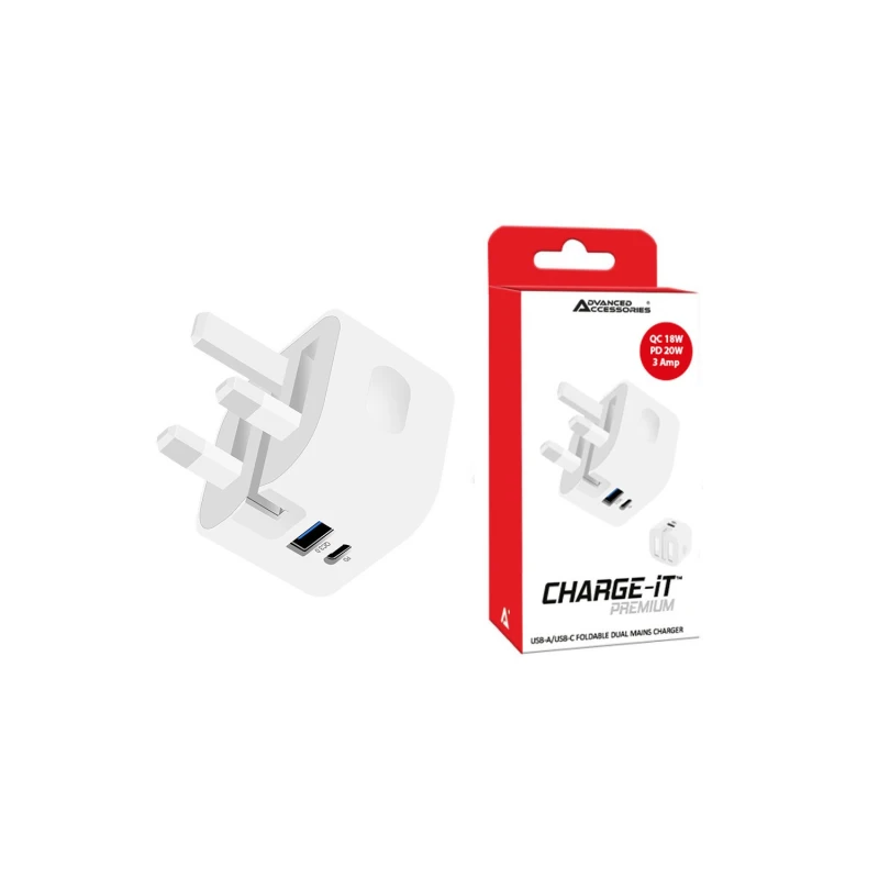 Image of CHARGE-iT Foldable 38W Dual Mains Charger - White MRM02430 White