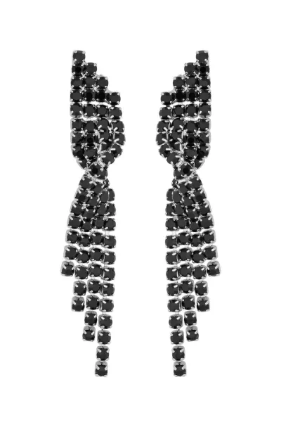 Image of Rhodium Plated Jet Diamante Twist Drop Earrings