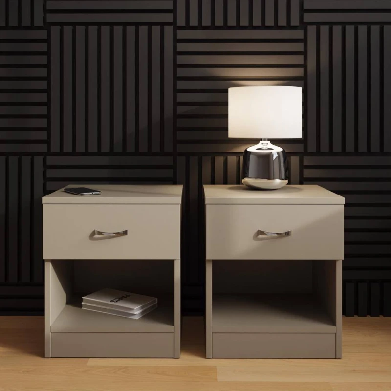 Image of FWStyle FWStyle Pair Of 1 Drawer Open Shelf Putty Nightstands in Beige Beige One Size Unisex 5056413131133