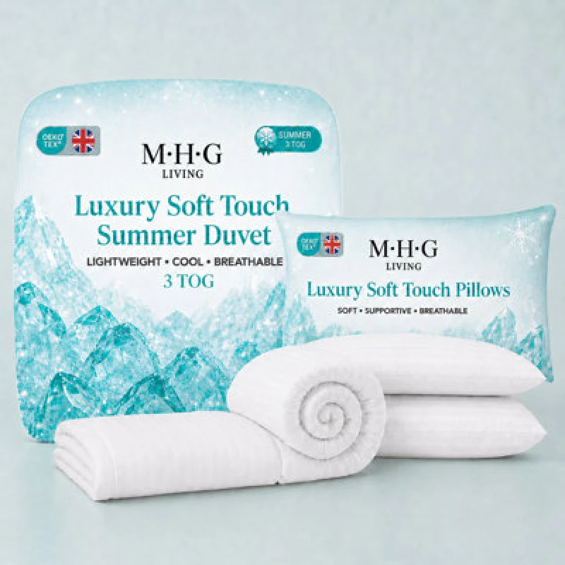 Image of MHG Living Lightweight 3 Tog Summer Duvet & Pillow Set - Luxury Soft Touch Striped Microfibre Quilt Bedding
