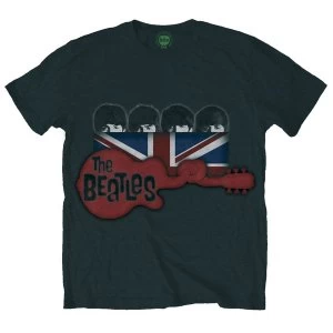 Image of The Beatles - Guitar & Flag Unisex Large T-Shirt - Black