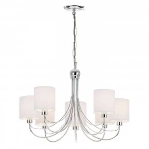 image of 7 Light Multi Arm Chandelier Chrome & White Tc Fabric Finish, E14