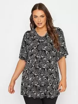 Image of Yours V-Neck 3/4 Sleeve Top - Black, Size 18, Women