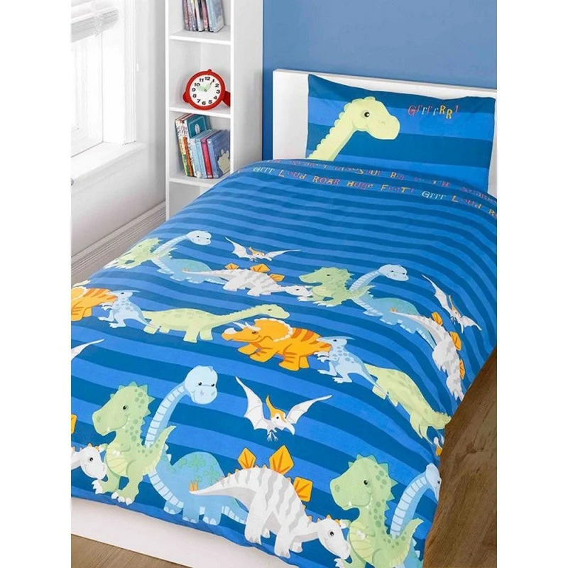 Image of Rapport Dinosaur Duvet Cover Set in Blue Size: Single Blue Unisex Single